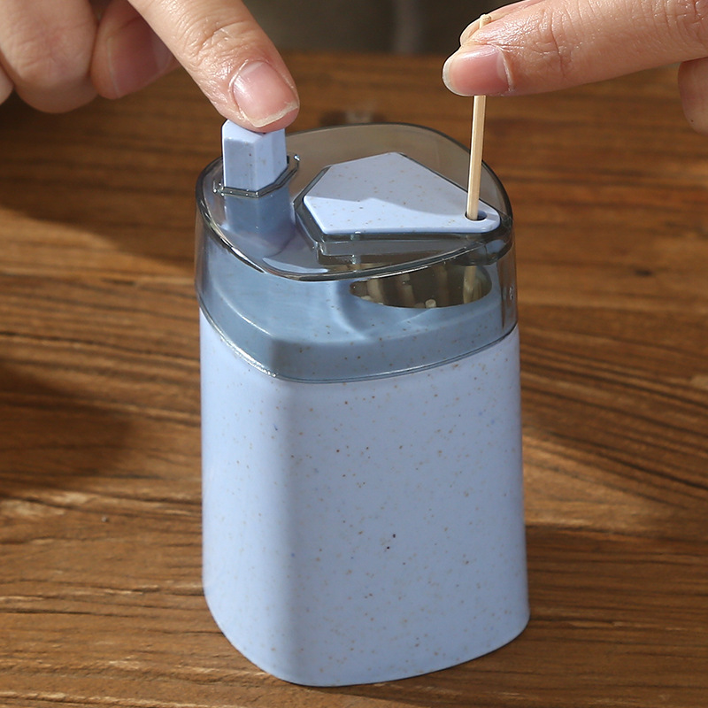 Wheat straw automatic push-type toothpick box household toothpick storage jar