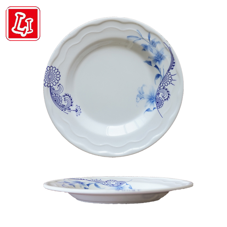 The practical tableware blue flower plate for buffet in melamine Restaurant