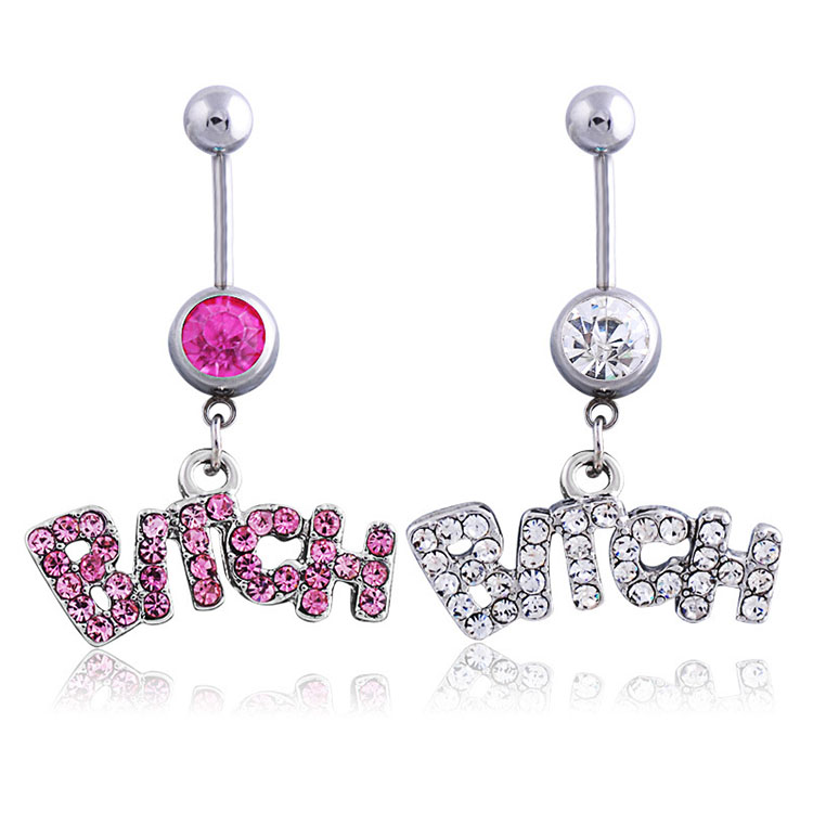 Sexy Letters Belly Button 316L Surgical Steel Navel Rings CZ Inlaid Diamond Body Piercing Jewelry