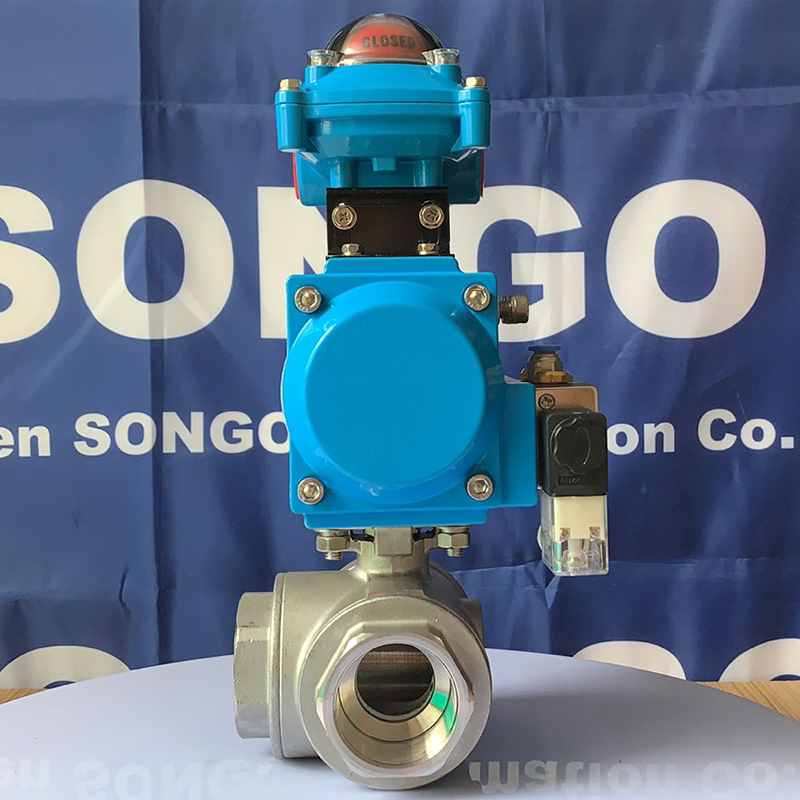Сонго DN20 3/4 "дисплей 3000 фунтов на квадратный дюйм высокого давления из нержавеющей стали 304 для герметизации провода с резьбой типа 3-ходовой шаровой клапан с пневматическим приводом