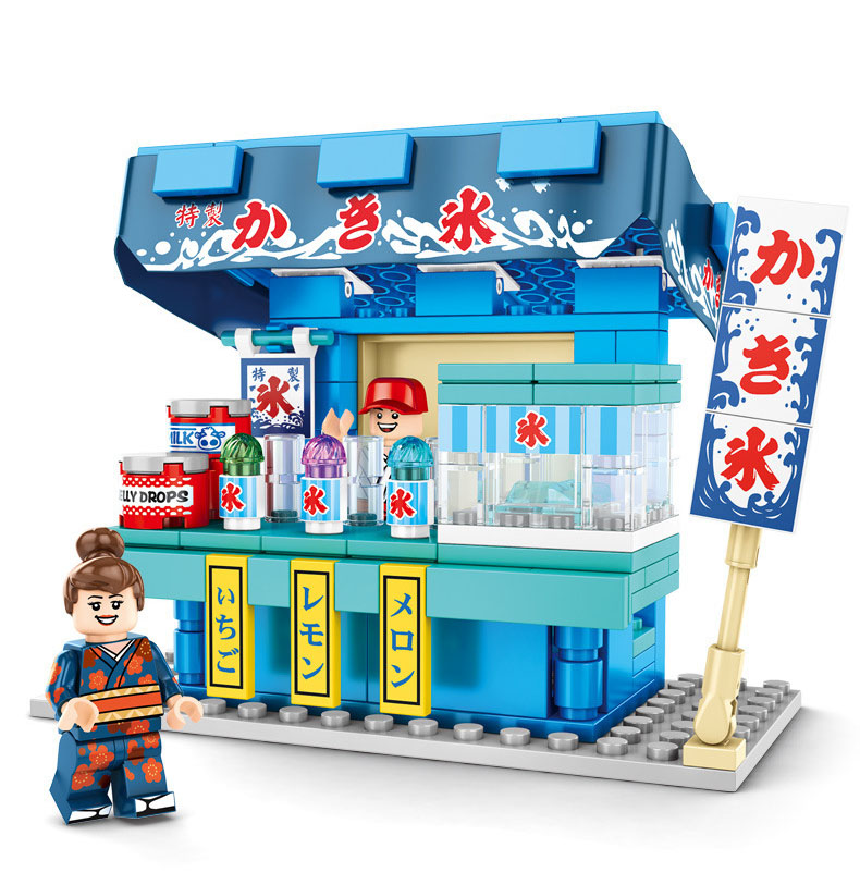 Japanese shaved ice shop 168PCS small particles city street view children's toy building blocks mini model building blocks
