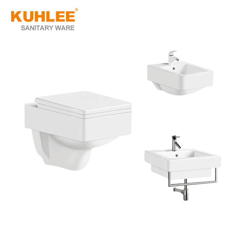 Wall Hung Sanitary Ware Bathroom Suites P-Trap 150mm Wall Hung Toilet With Sinks Sets