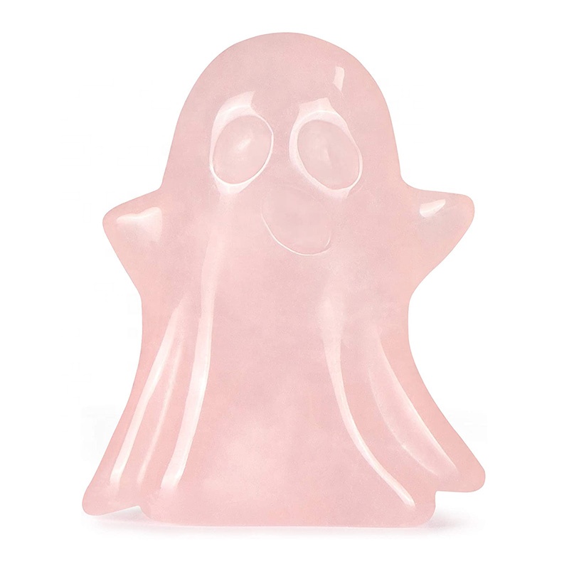 1.7" Halloween Ghost Crystal Statue Figurine Hand Carved Rose Quartz Healing Crystal