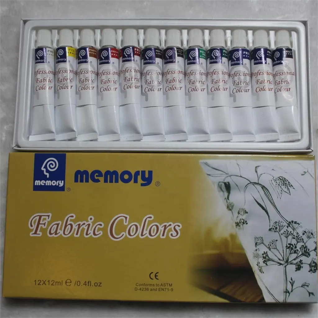 Профессиональный 12 цветов 12 мл моющийся тканевый цветной набор для детей нетоксичный текстильный цветной пигмент для оптовой продажи
