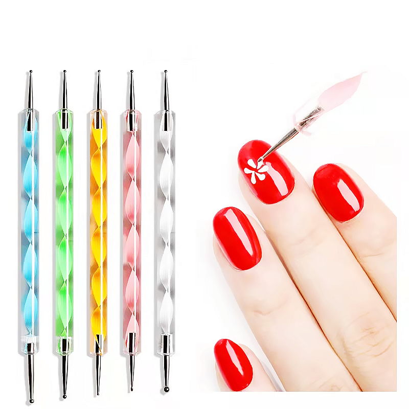 Hot 5 Pcs/Set Nail Polish UV Gel Point Painting Acrylic Nail Art Pen Double Head Dotting Pen Set