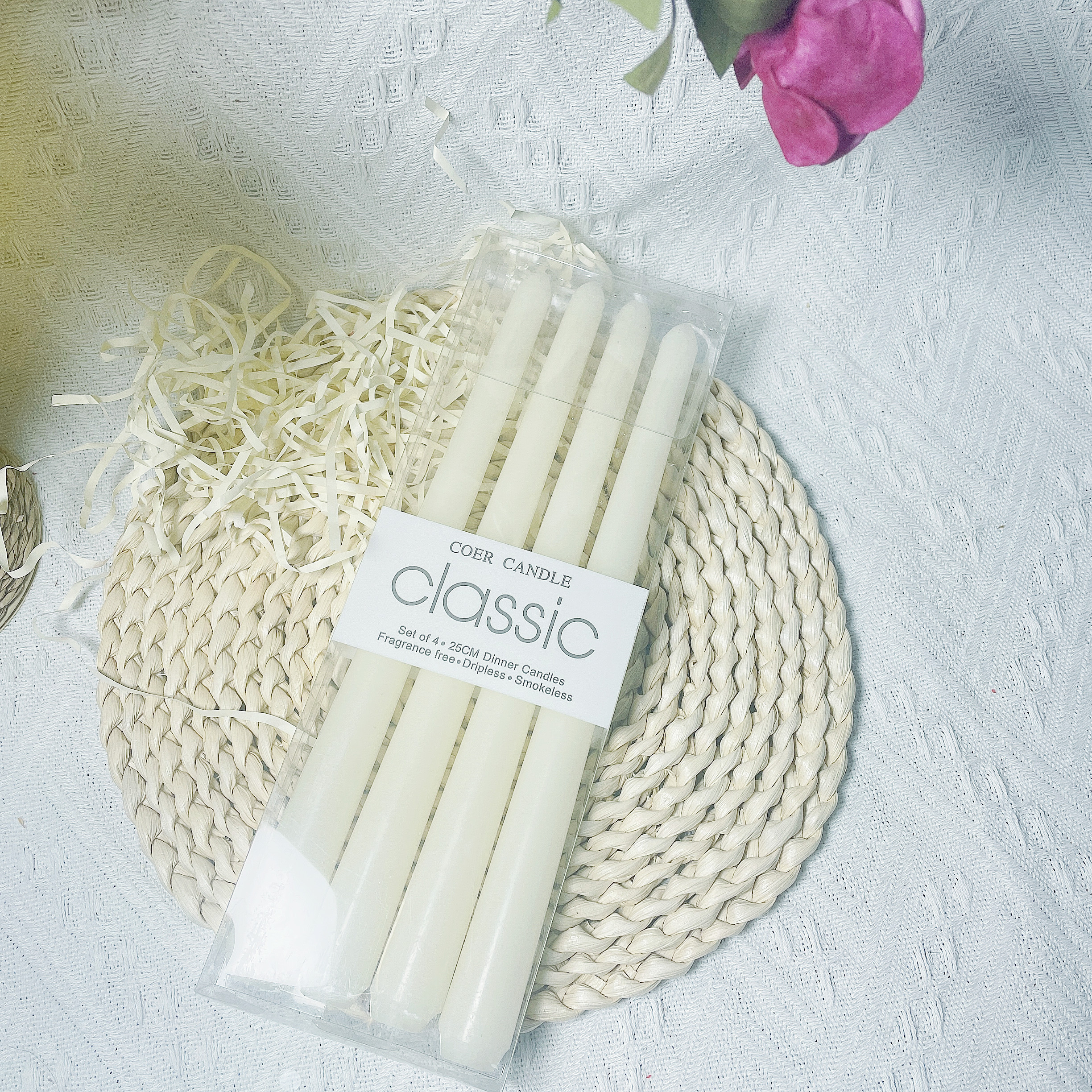 Home decor 10 Inch Tall Cream White Gold Drippless Unscented Dinner Candle Paraffin Wax Taper Candles in bulk