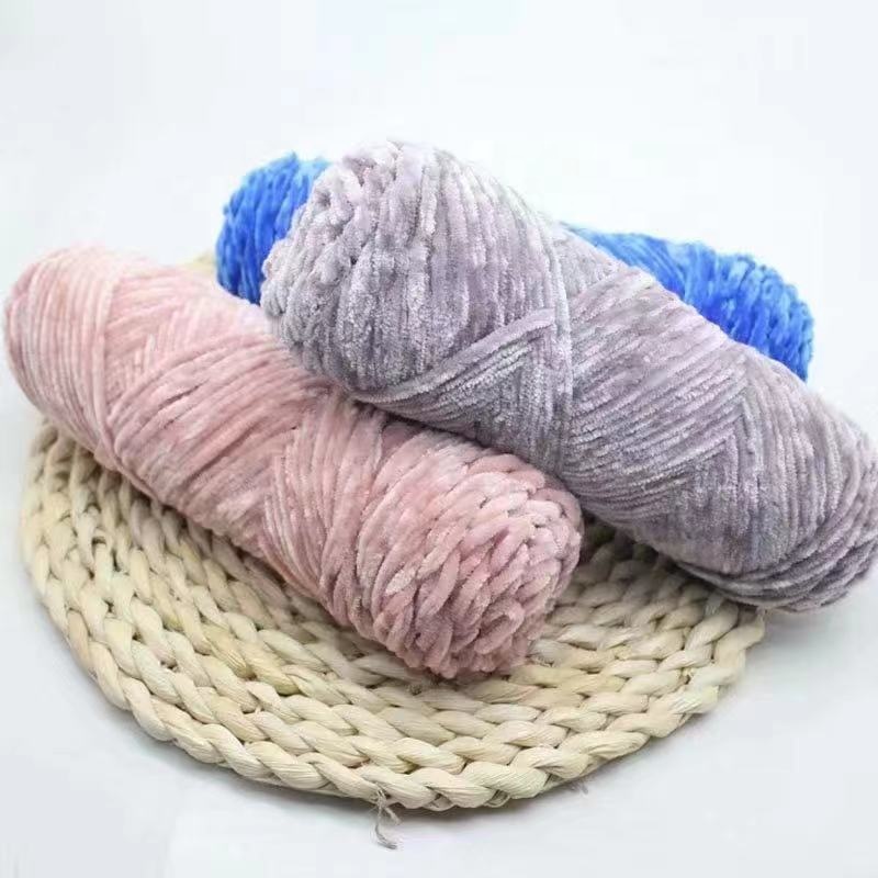 Wholesale textile 100g dyed wool crochet fancy velvet yarn 100% polyester fuzzy knitting chenille yarn