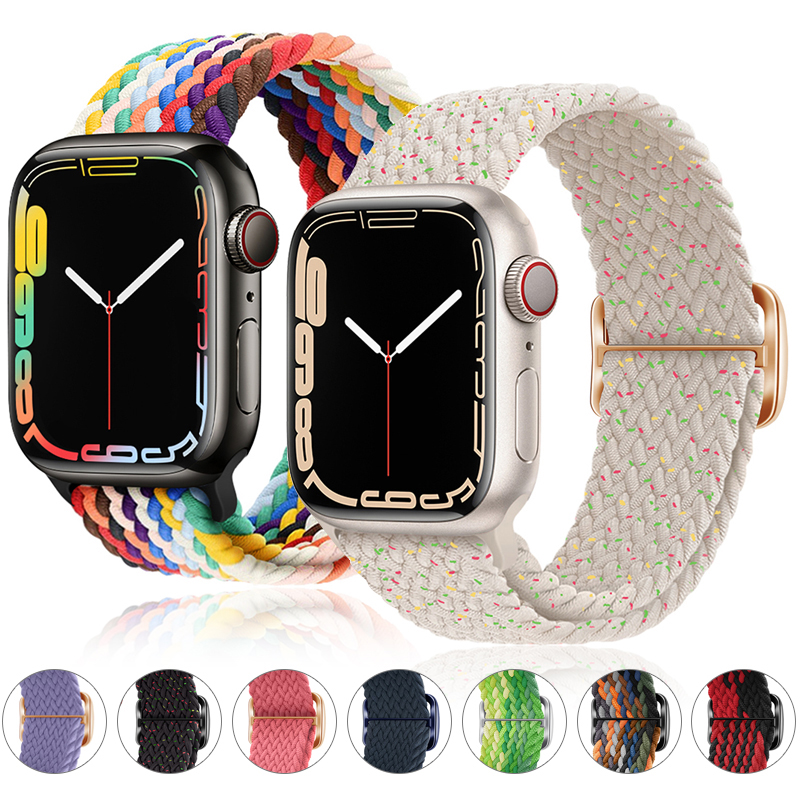 Ремешок нейлоновый Плетеный для Apple Watch Band Series 7 6 5 4 SE, эластичный браслет для iWatch 45 мм 44 мм 42 мм 41 мм 40 мм 38 мм