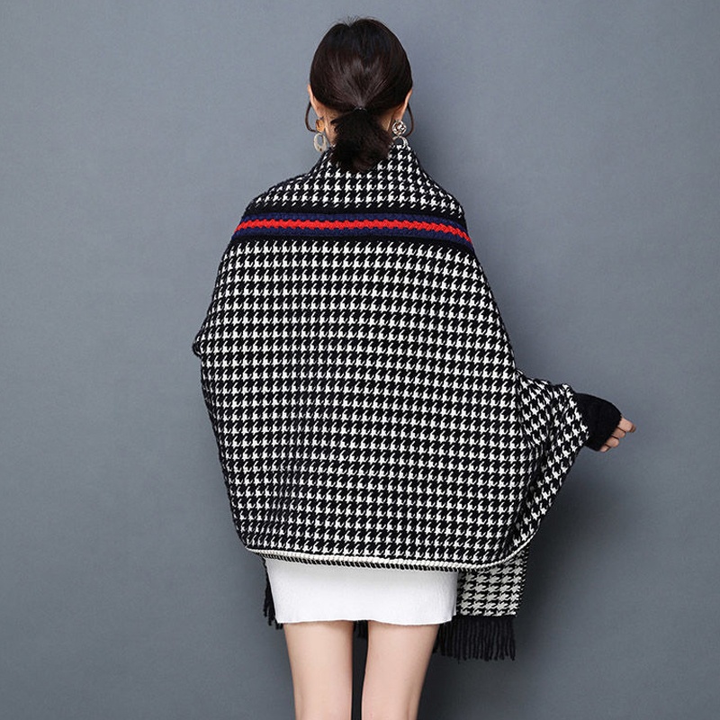 Модная осенняя и зимняя норковая накидка шаль Wth Sleeves Houndstooth полосатый плащ палантины и шали для женщин