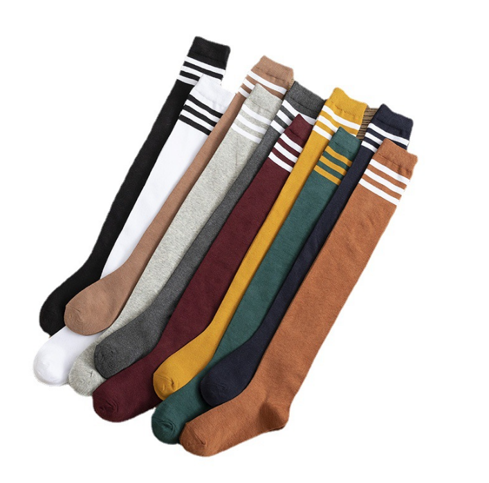 Anti slip knee high girl ladies socks cototn pure color socks student style knee high ladies stocking