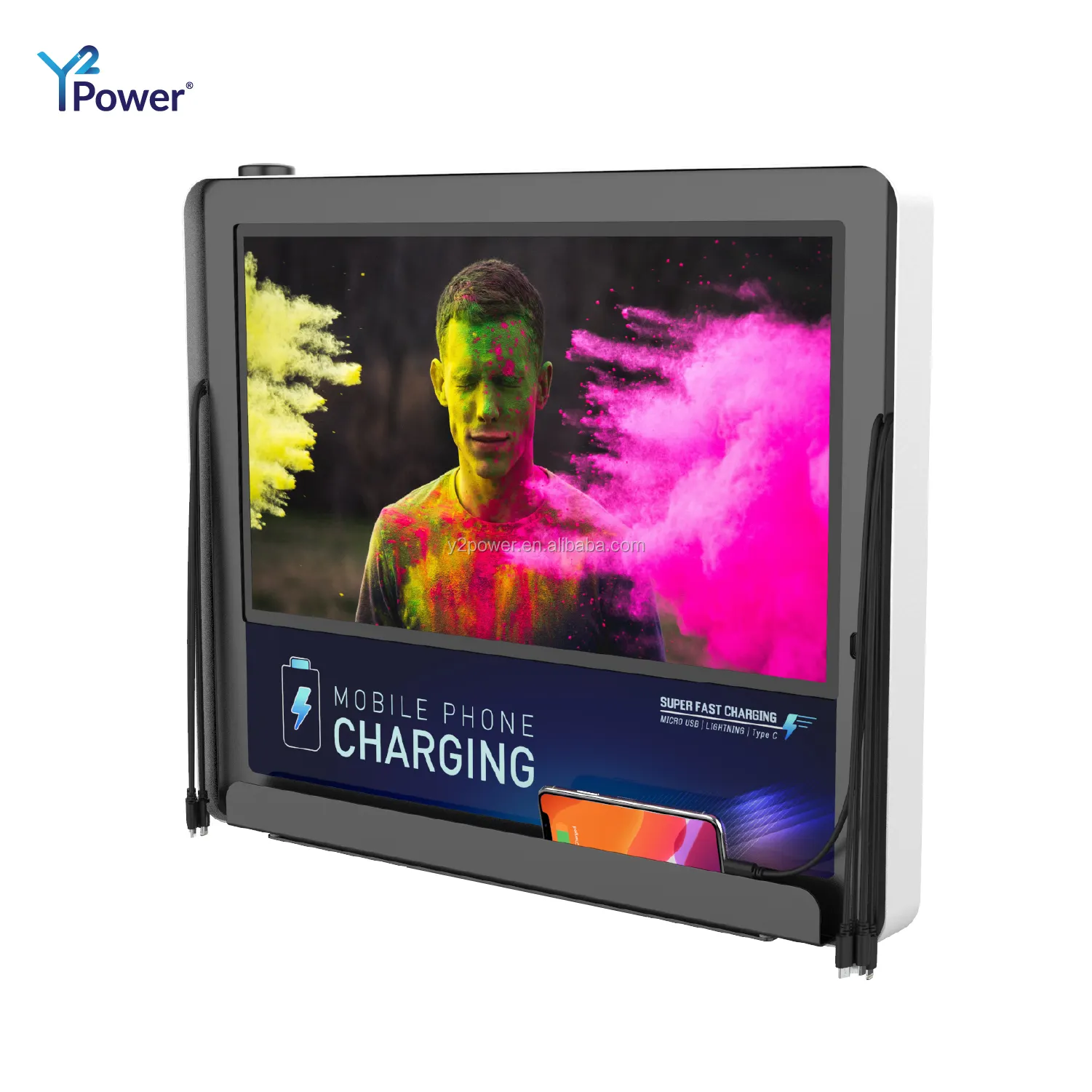 Y2Power IZA Digital Signage Charging Station 21.5" Video Advertising Charging Station Cell Phone Charger for Public Places