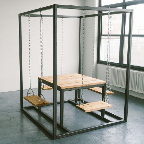 Наружный и внутренний прочный садовый SwingTable 4-местное кресло-качели для патио из нержавеющей стали с деревянной крышкой мебель для отдыха для двора