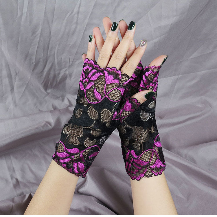 New Lace Fingerless Gloves Driving Female Riding Sunscreen Half-Finger Gloves