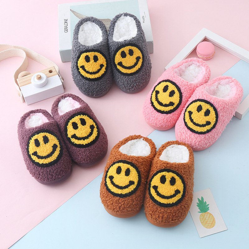 amazon hot sale winter bedroom warm thick cotton slippers Plush indoor smiley face children's slippers