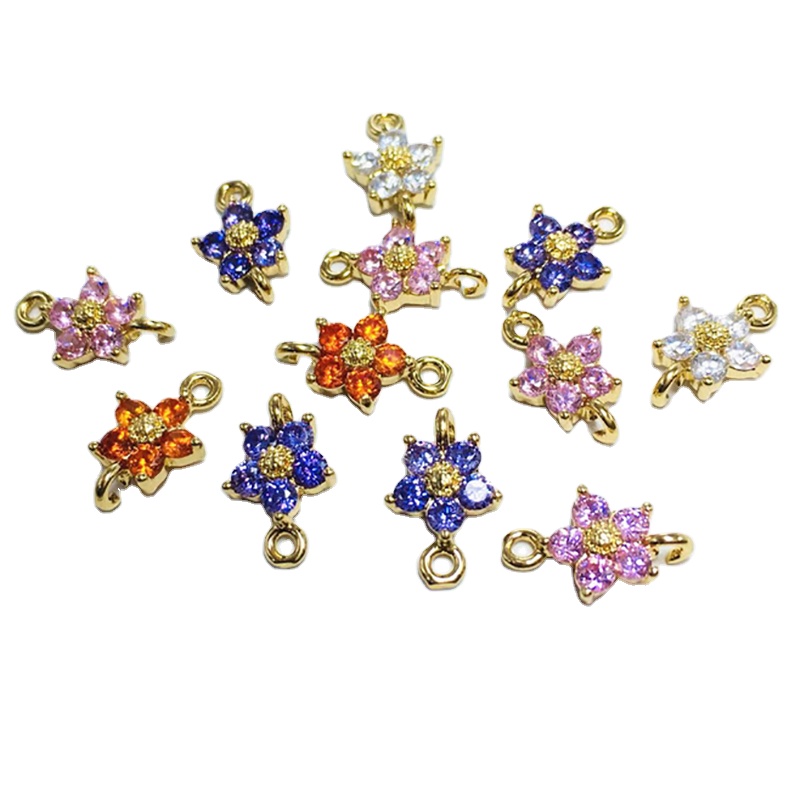 retro crystal zircon inlaid flower charm pendant with ring for bracelet earrings making gold diy jewelry findings