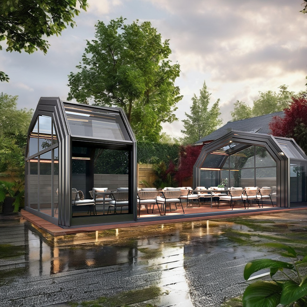 Four Seasons Aluminum Sunroom Cabins Insulated Garden Glass Rooms with Wood Frame Prefab Tiny House Sunrooms Glass Houses