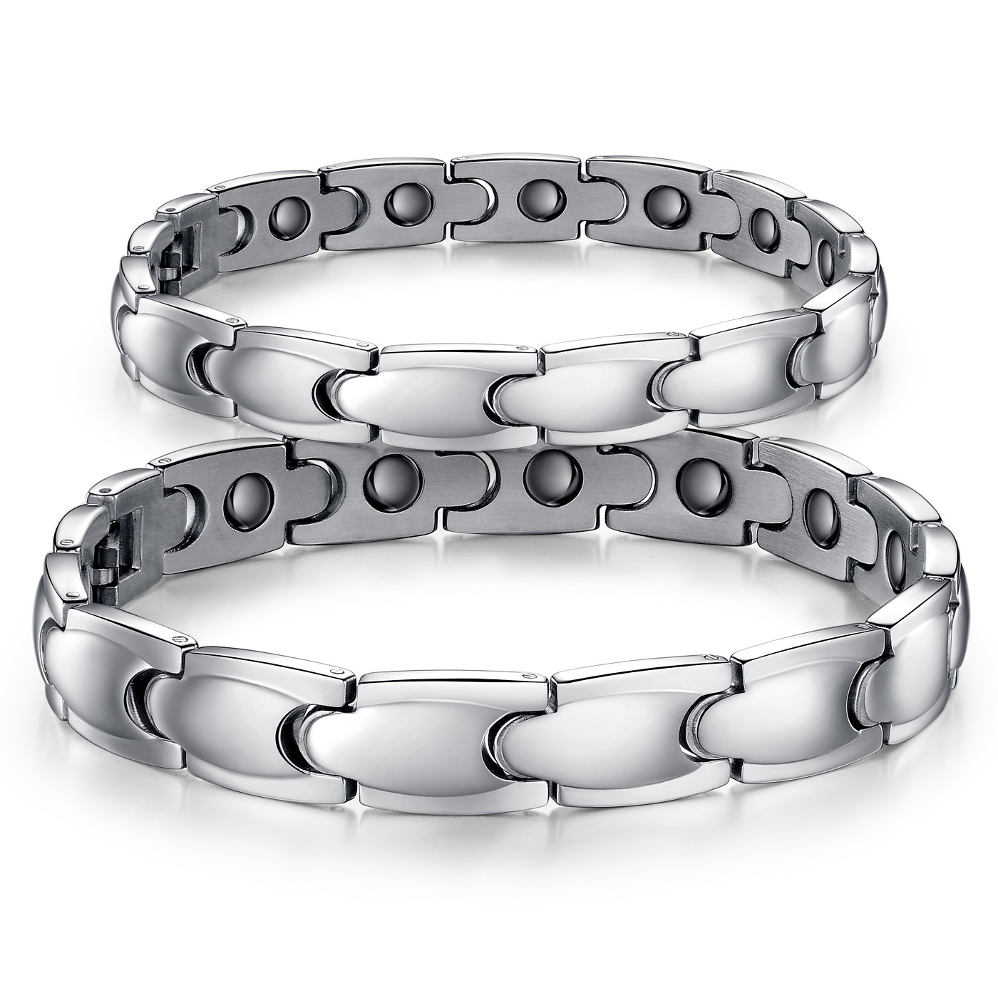 Simple Couple Bracelet Inlaid Magnet Silver Rectangular Chain Stainless Steel Bracelet On The Back