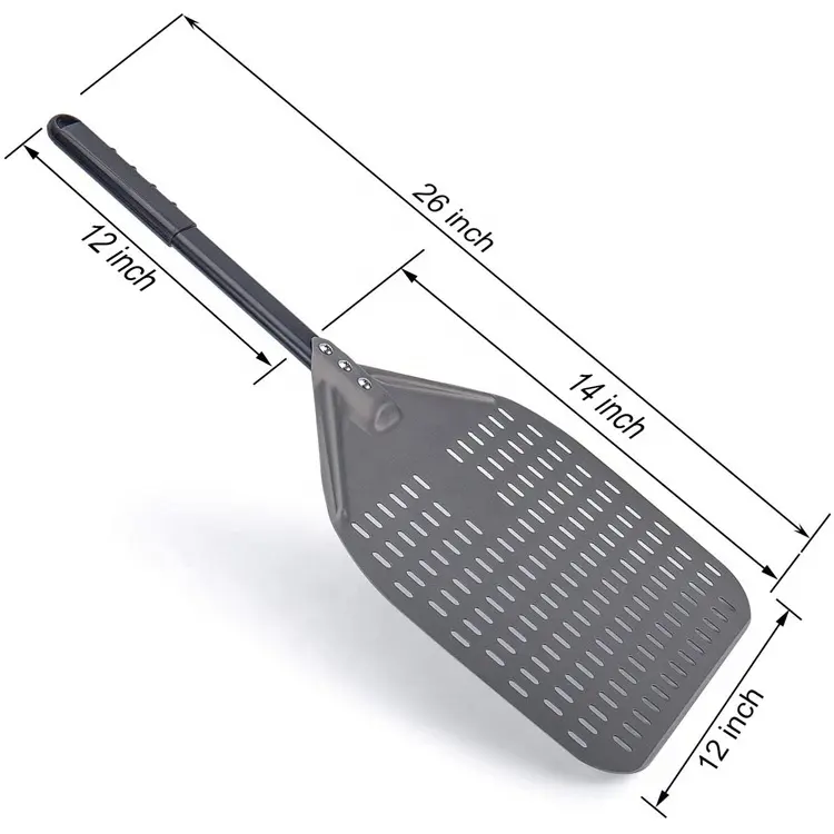 66cm aluminum pizza shovel 12 inch aluminum pizza peel black hard aluminum perforated pizza peel