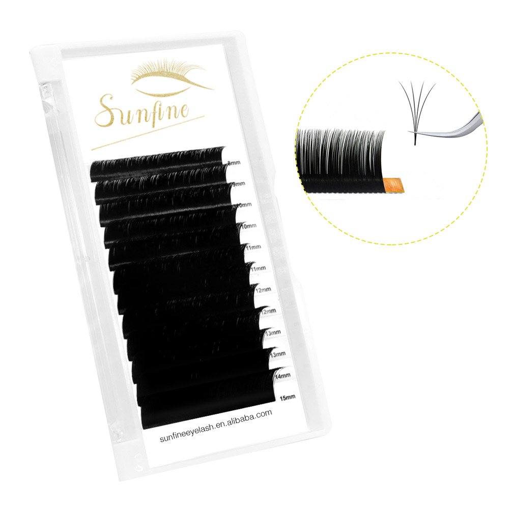 Sunfine принадлежности для наращивания ресниц, оптовая продажа, лидер продаж, мягкие ресницы 0,03 мм смешанной длины Easy Fan для салона красоты