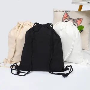 Logo-customized Reusable Cotton Grocery Drawstring Shopping Bags Washable Eco-friendly Canvas Tote Bag With Drawstring
