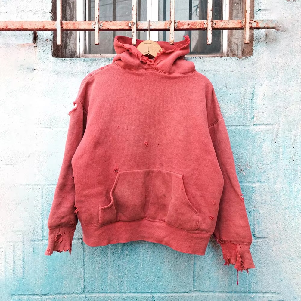 Custom Vintage Acid Wash Distressed Hoodie 100% Cotton French Terry Blank Distressed Pullover Hoodie For Men