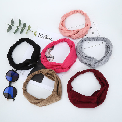 MOROE  10-color New version of knitted striped cross hair band yoga wash fast hair band turban hair accessories