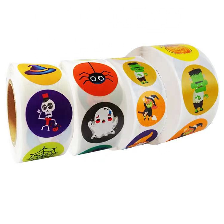 Wholesale custom 1 inch 500 pcs waterproof cute festival pumpkin Halloween sticker label roll