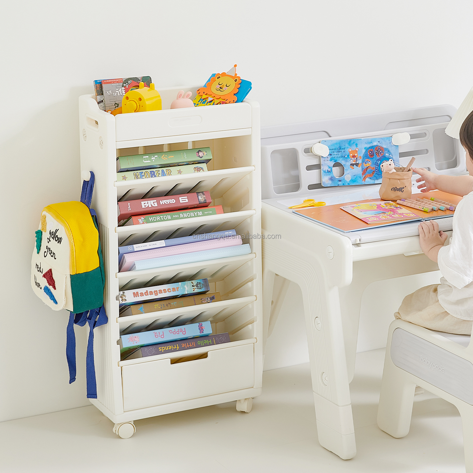 children's Bookshelf With Wheels Home Plastic Movable Rotating table-side Corner Multilayer Book Shelf Bookcases Kids Bookshelf