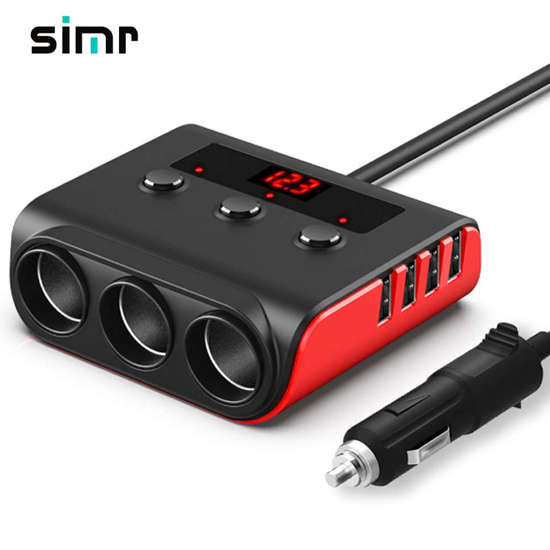 simr 12-24V Power Switch 100W car Adapter 4 port USB cigarette socket lighter charger car cellphon usb car charger
