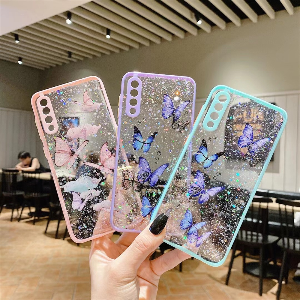 Butterfly fundas for Samsung galaxy S21 Ultra S21FE S20FE transparent bling phone case for Samsung A22 A12 A82 case cover