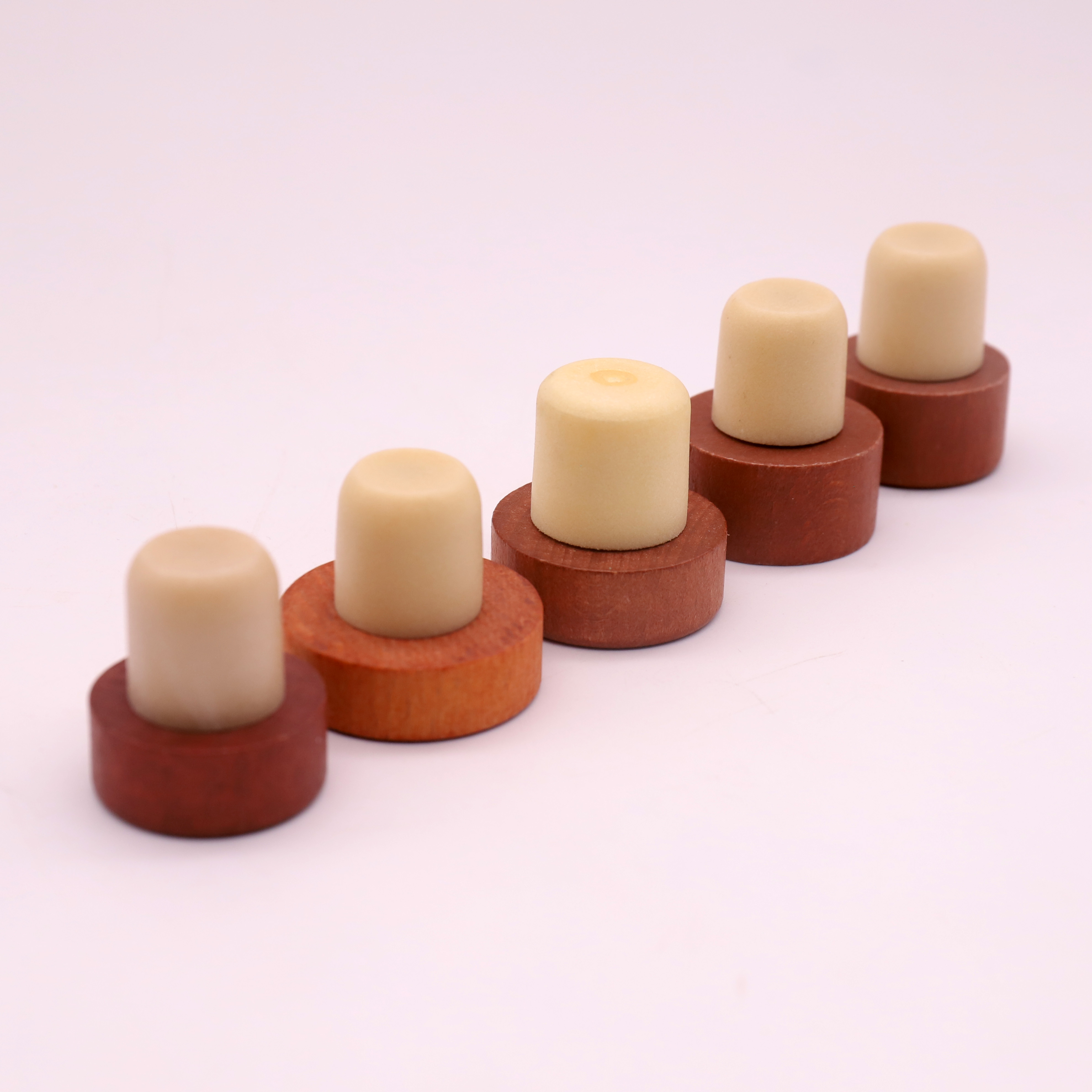Customized luxury bar top cap T shape Light color laser engraving spray paint wine / spirits synthetic cork bottle stopper