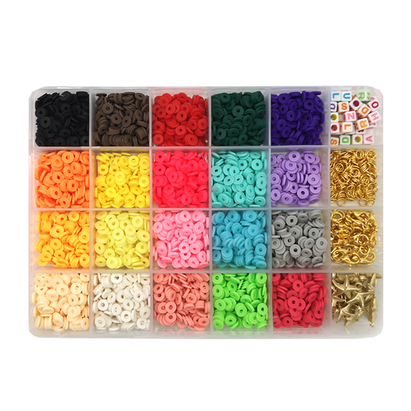 3600pcs in 24 color 6mm Flat Round Polymer beads mixed with letter baeds kit Clay Beads set for jewelry making