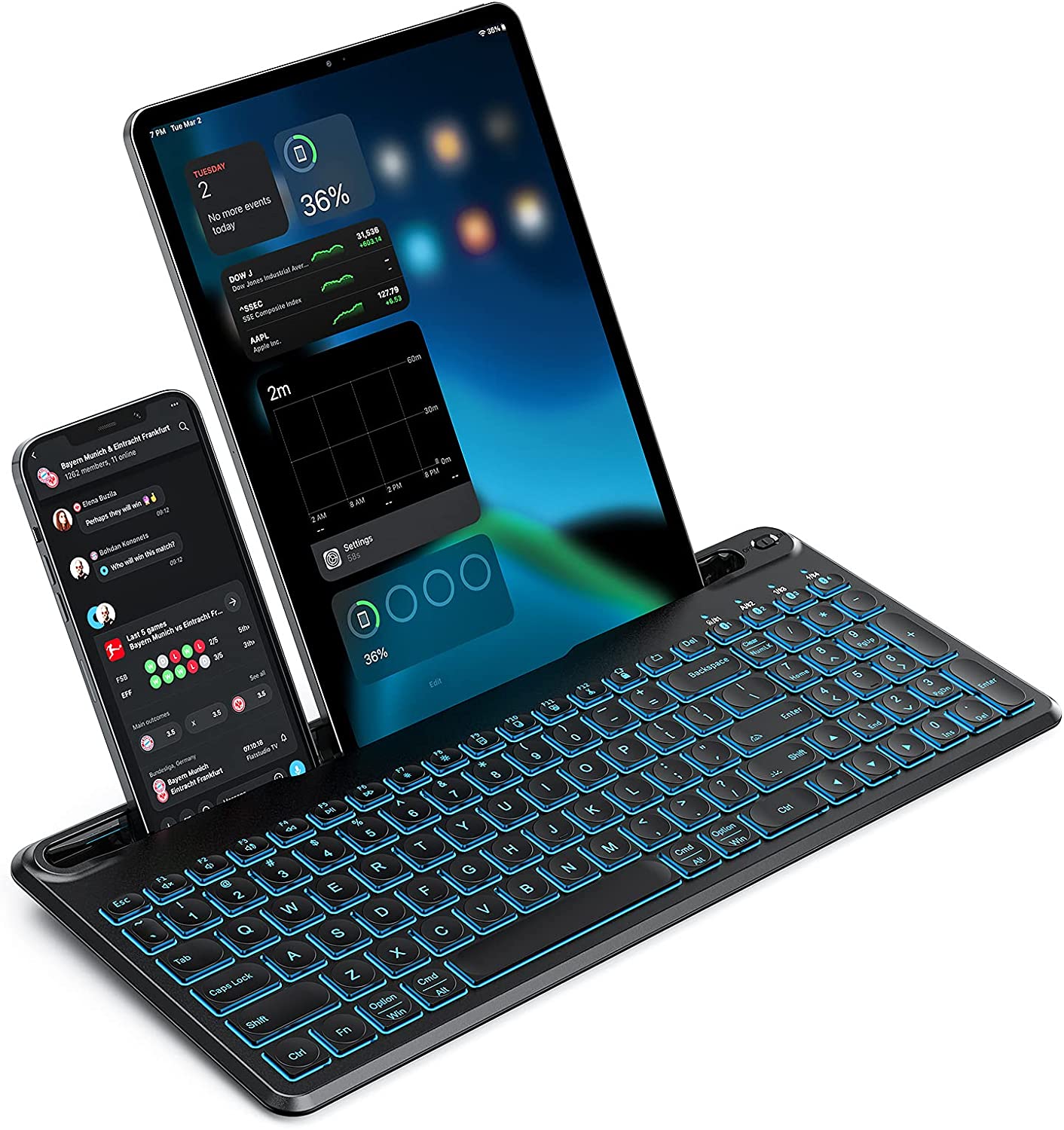 Ancreu Rechargeable Illuminated Multi-Device Blue tooth Wireless Backlit Keyboard for Tablet Phone Computer
