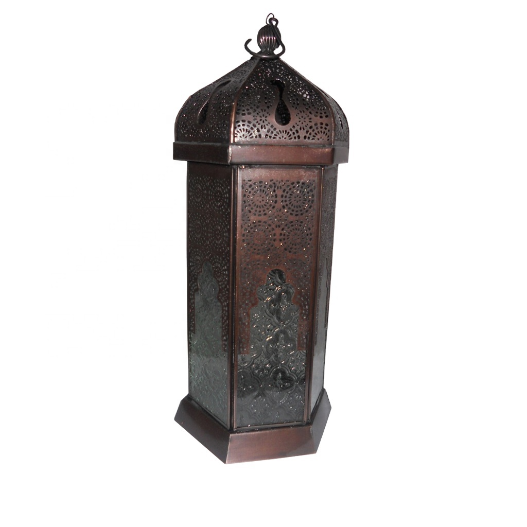 Copper Antique Iron Lantern With Glass