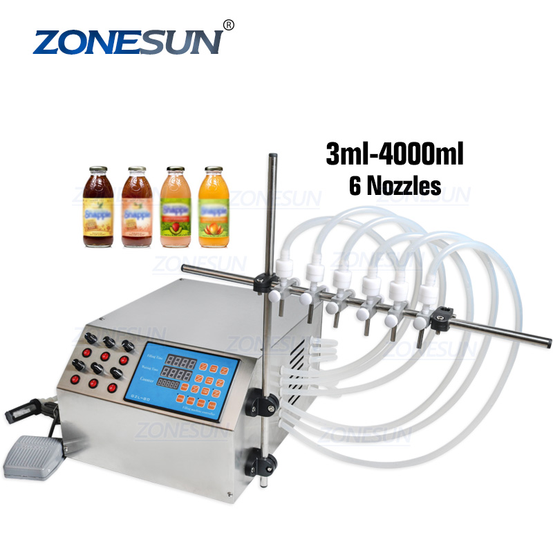ZONESUN 6 Сопла жидкости бутылки духи Вода сок эфирные масла Электрический цифровой управление насос разливочная машина питания