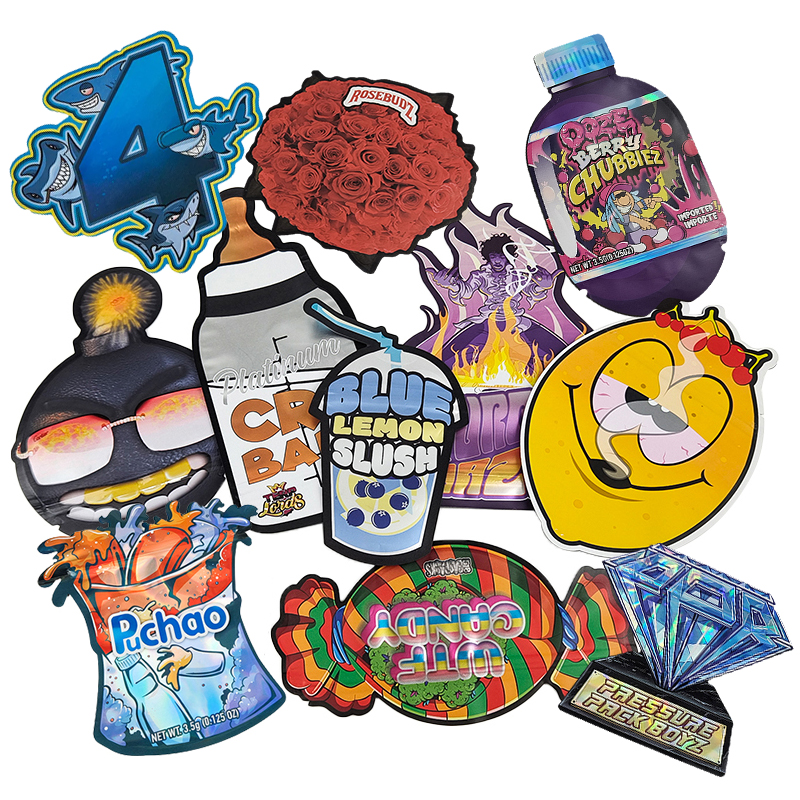 Custom Resealable Shaped Plastic Mylar Bag Die Cut Ziplock Gummy Cookie Candy 1g 3.5g 7g 14g 28g 1 Lb Special Shape Edible Bag