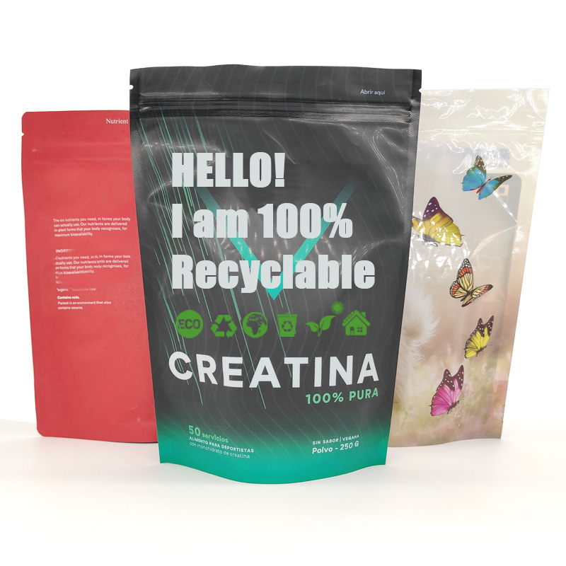 custom printed logo food grade eco friendly plastics recycling packaging Stand Up Pouch zip lock PE/PE LDPE recycled plastic bag