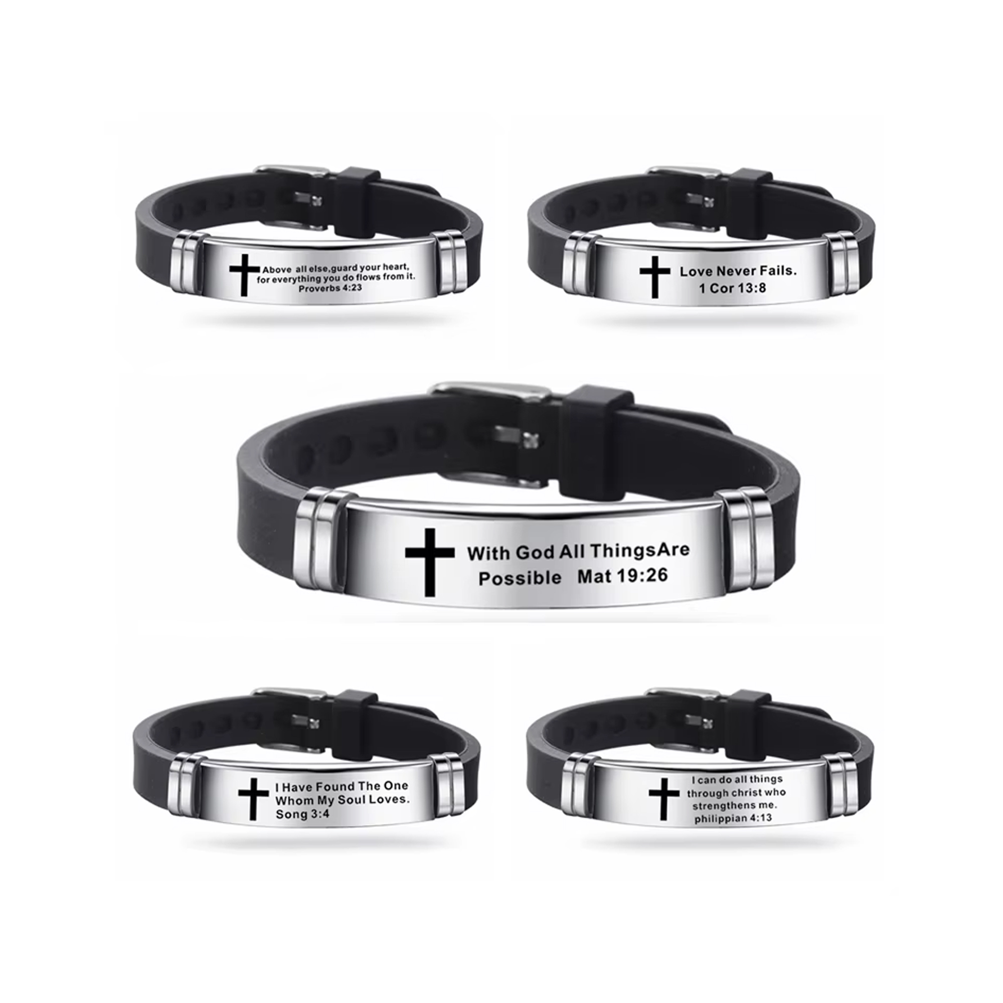 Promotional Gift Religious Silicone Bracelets Custom Fashion Accessories Stainless Steel Christian Bible Scripture Bracelet