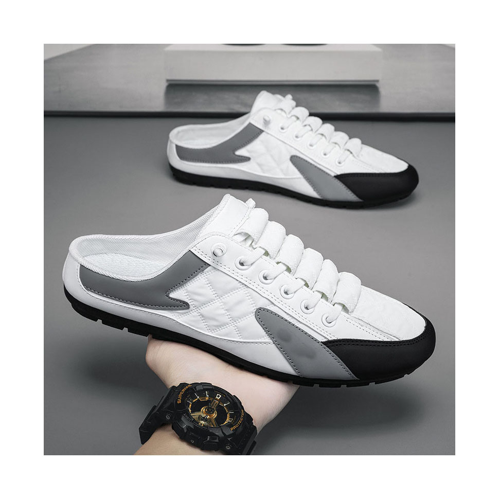 Cross Border Plus Size Mens Shoes Half Dragged Casual Trendy Soft Soled Driving Comfortable Breathable Anti Slip Board Shoes