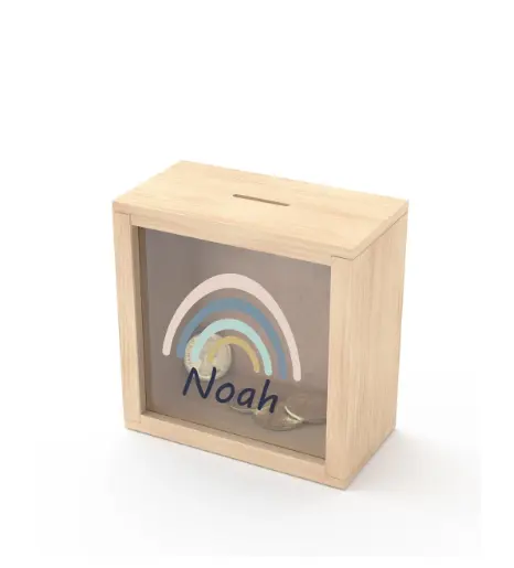 Decorative Wooden Shadow Box Frame Natural Wooden Money Box High Quality Coin Bank Piggy Banks for Adults