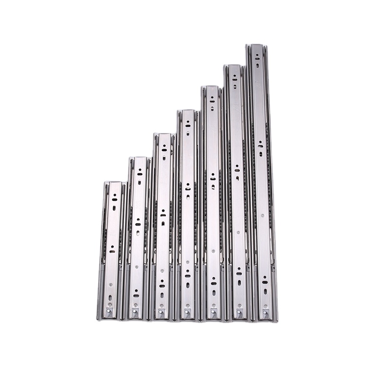 45mm Full Extention Furniture 3-fold Push Open Telescopic Channel Heavy Duty Ball Bearing Drawer Slide