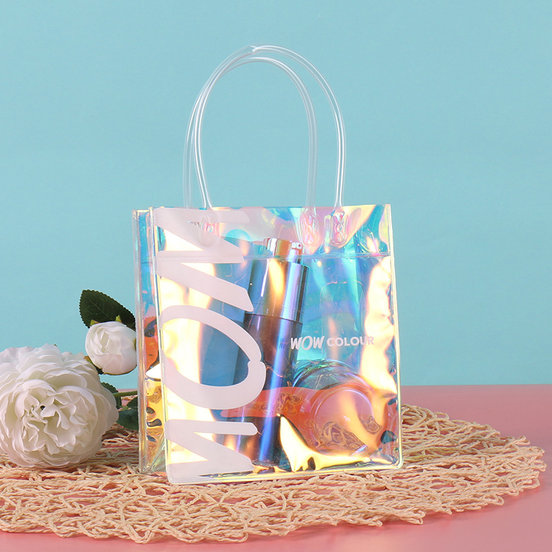 Custom logo colorful Holographic transparent PVC TPU clear tote bags gift bags shopping handbags