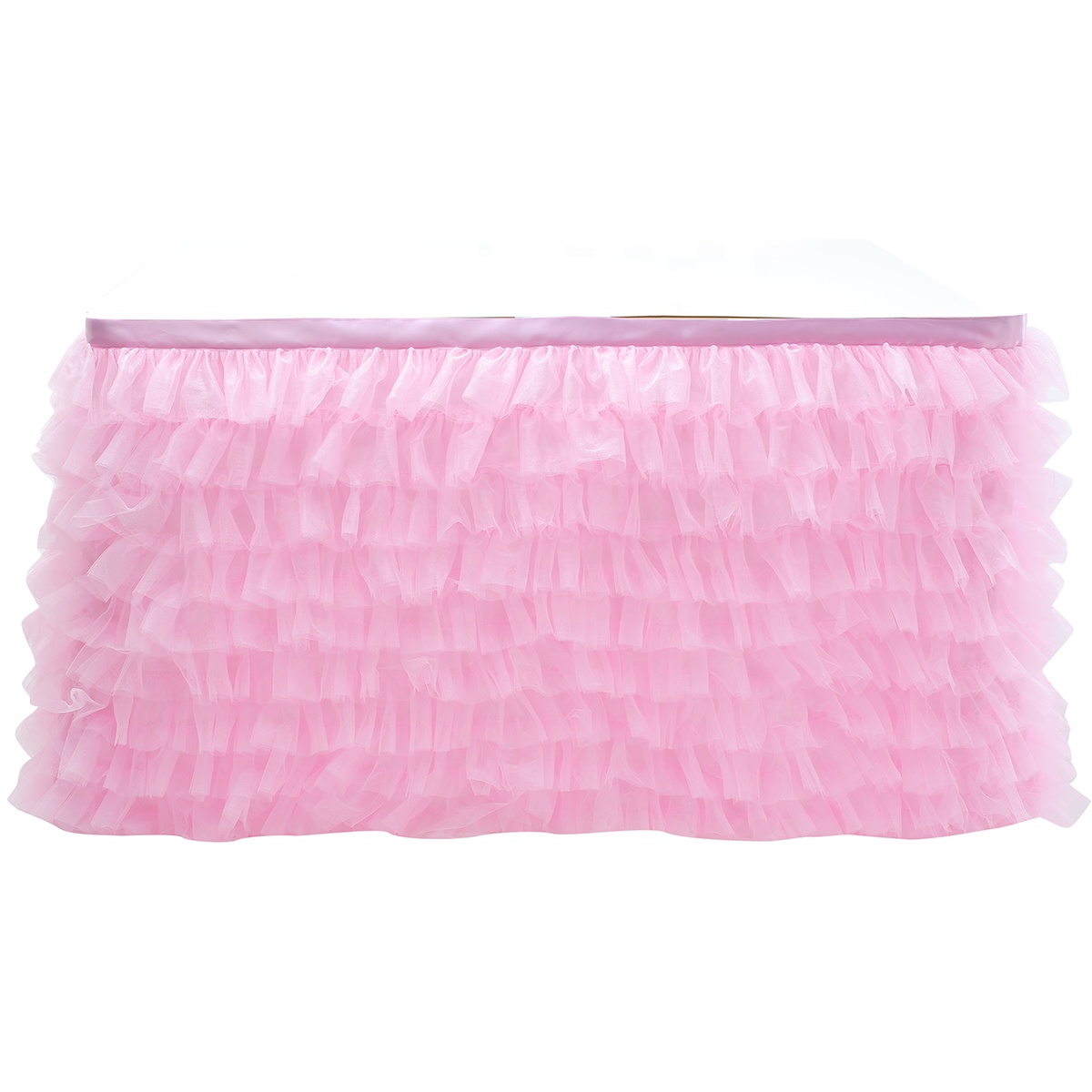custom made pink beautiful gathered ruffled tulle table skirt