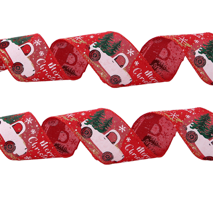 New 6.3cm fine linen Christmas Ribbon Christmas tree ornament cartoon car ribbon