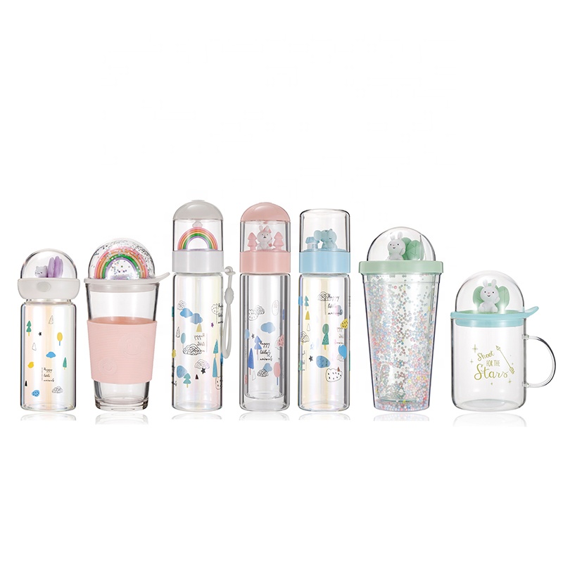 glass water bottle new unbreakable clear cheap kids custom logo with rope and lid