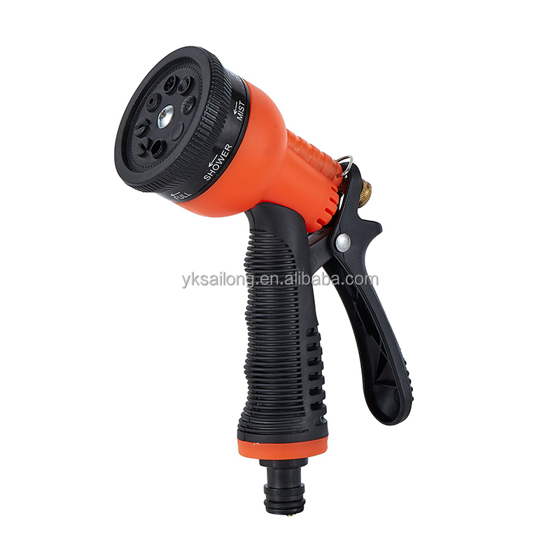 Hot Sale 8 Patterns Soft Grip Plastic Garden Water Gun Hose Nozzle Factory Price
