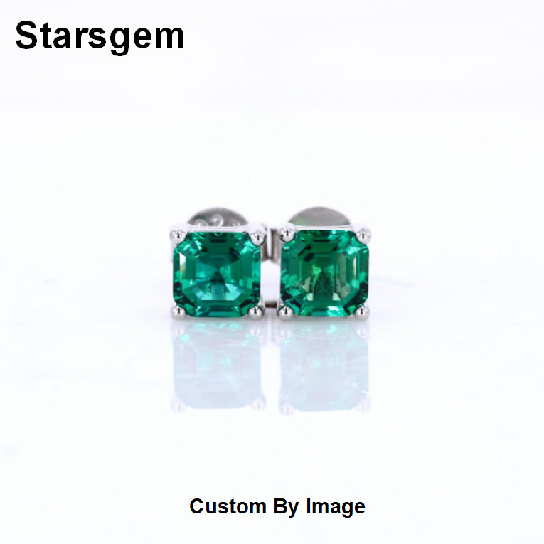 Starsgem серебряные ювелирные изделия простого дизайна 5 мм 0.5ct Asscher Cut изумрудные серьги-гвоздики