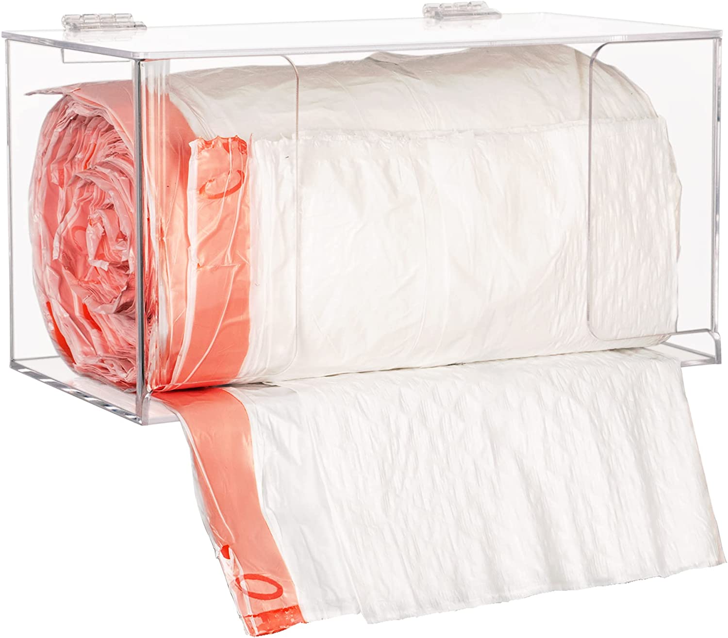 Wall mounted clear acrylic Trash disposable Bag Dispenser Roll Holder with Lid