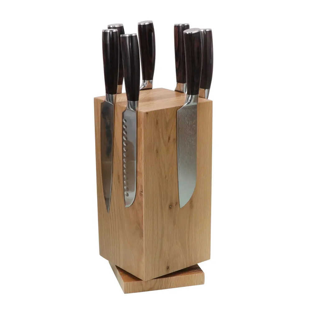 Kitchenware Multifunction Utility Organizers 360 Degree Rotatable Oak wood Knife Holder knife block Stand