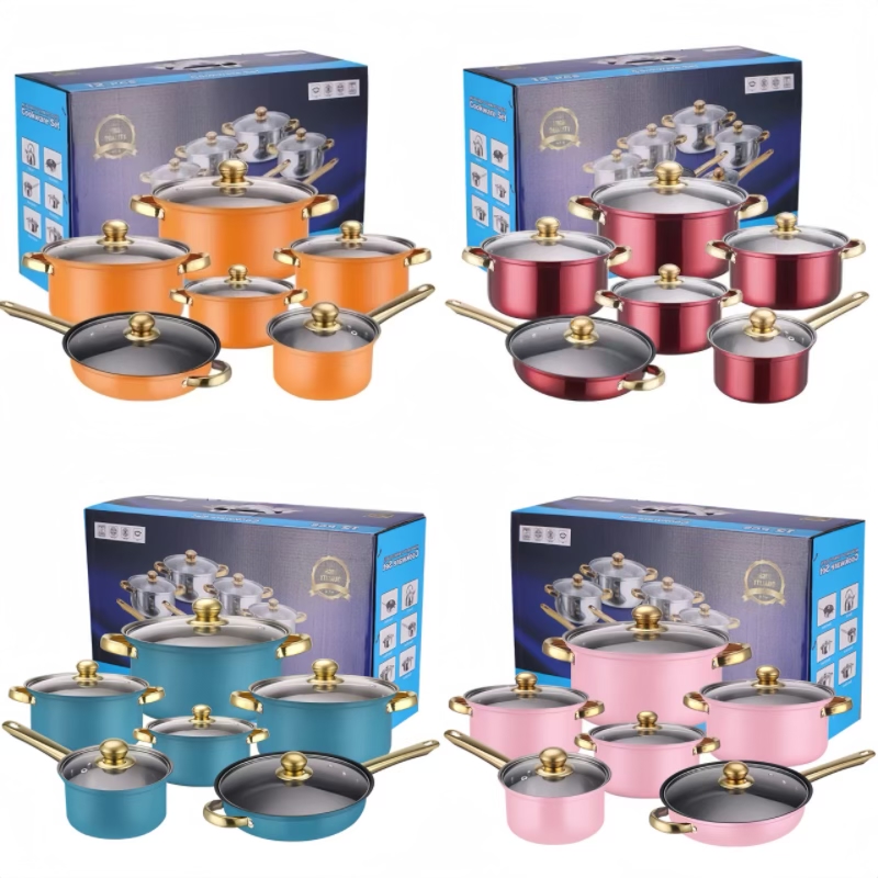 High Quality Nonstick Stainless Steel Skillet Stockpot Pot Set 12pcs Cooking Pots Set Kitchen Cast Iron Cookware Pot Pan Set